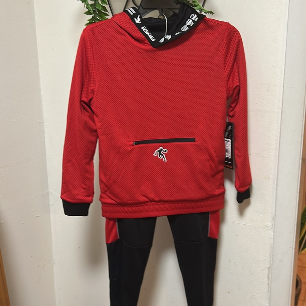 NWT AND 1 Boys Black & Red Jogging Set. Reversible Pullover Hoodie and Joggers.